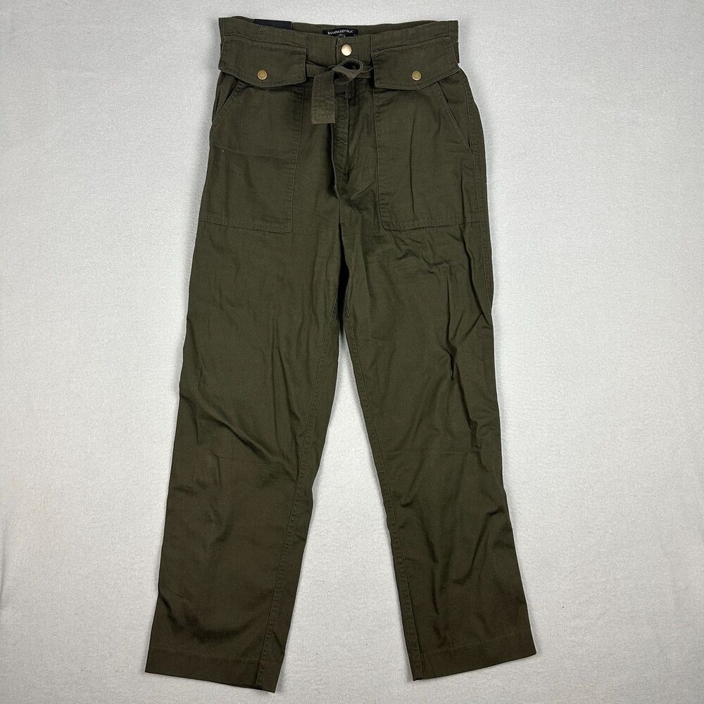 Banana Republic Womens Size 8 Utility Belted Ankle Pants Green Cotton High Rise